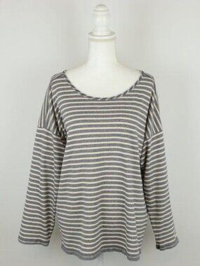 Madewell Chart Women's Large Blue Cream Stripe Scoop Neck 3/4 Sleeve Knit Blouse